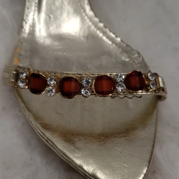 Metallic Gold Heels with Topaz Rhinestones - Picture 2 of 4